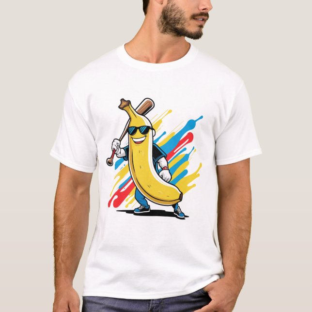 Camiseta Funny Banana Swinging Baseball Funny Drip Mascot  (Frente)