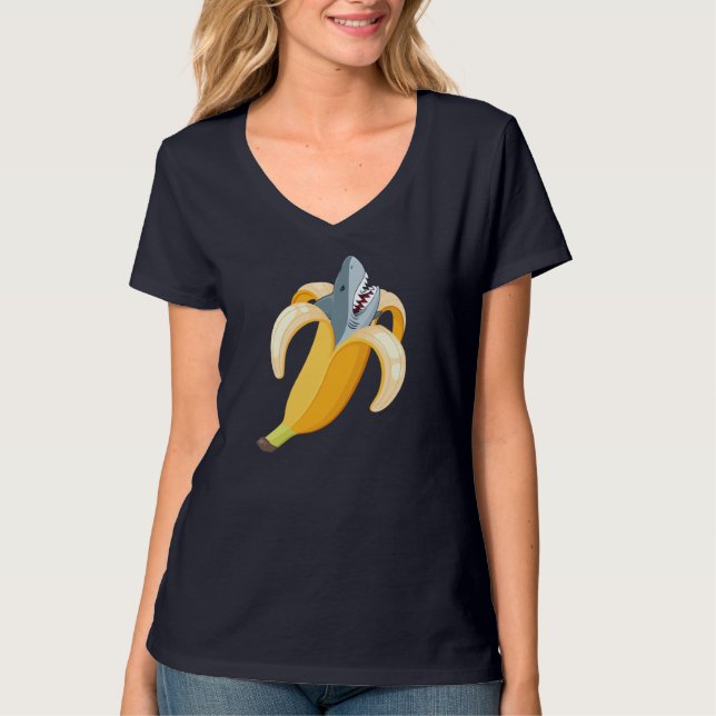 Camiseta Funny Banana Tubarão-Fruta Amante de os animais (Frente)