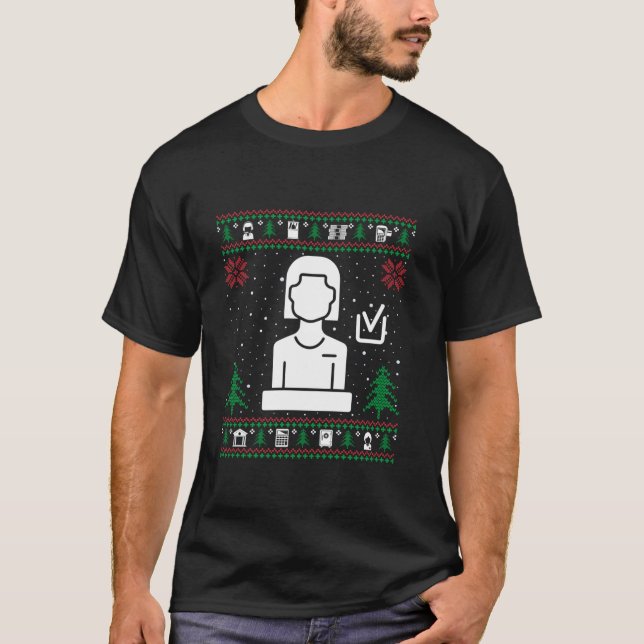 Camiseta Funny Bank Teller Santa Hat Ugly Christmas Sweater (Frente)