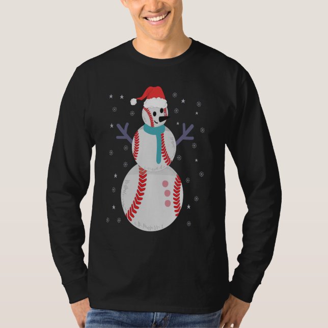 Camiseta Funny Baseball Snowman Christmas New Year Gift (Frente)