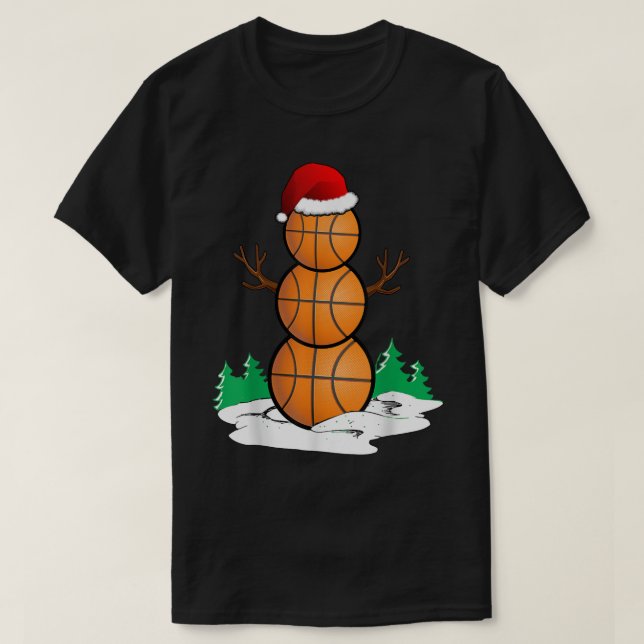 Camiseta Funny Basketball Christmas Snowman (Frente do Design)