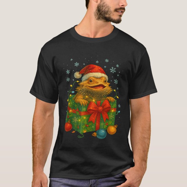 Camiseta Funny Bearded Dragons Santa Christmas Tree Lights  (Frente)