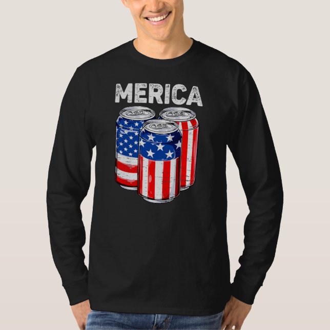 Camiseta Funny Beer American Flag USA 4 De Julho Bebendo (Frente)