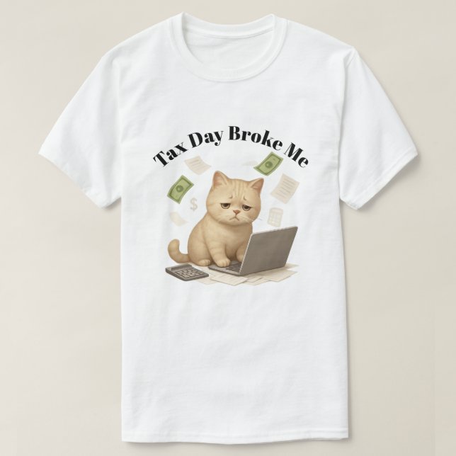Camiseta Funny Beige Minimal Stressed Cat Tax Day (Frente do Design)
