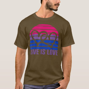Camiseta Funny Bi Pride Love é Love Biseual Flag Two Heart
