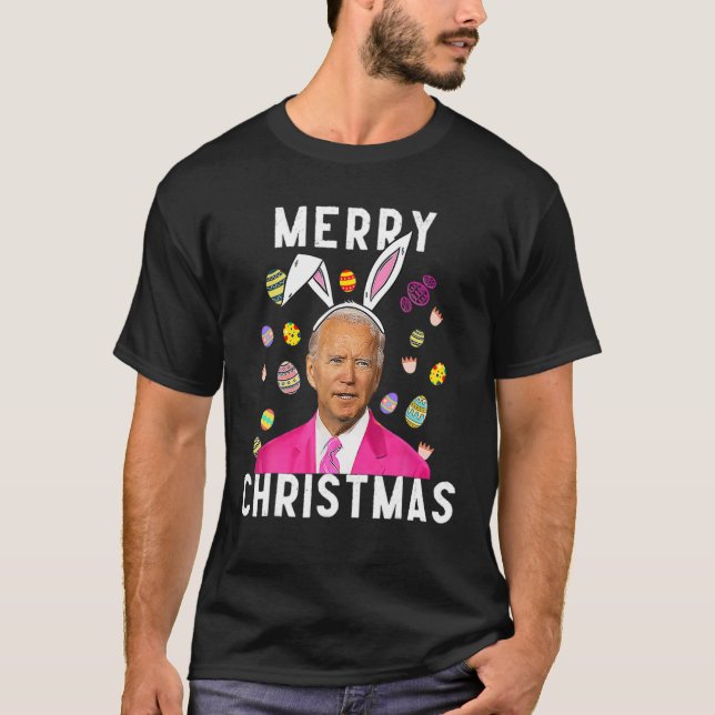 Camiseta Funny Biden Bunny Egg Feliz Natal Confuso Eas (Frente)