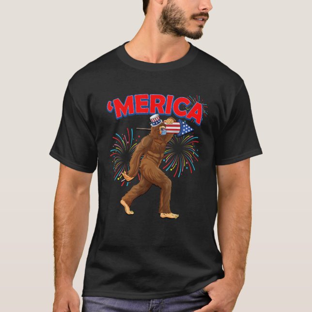 Camiseta Funny Bigfoot - EUA 4 De Julho (Frente)