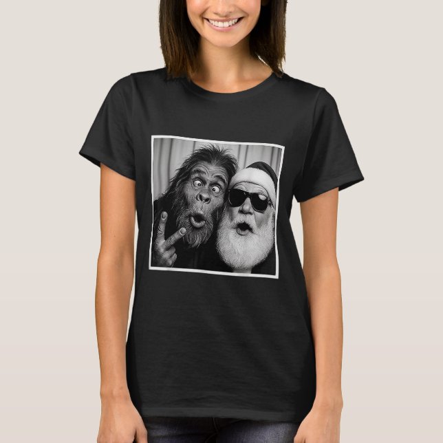 Camiseta Funny Bigfoot Photobooth With Santa Christmas Xmas (Frente)