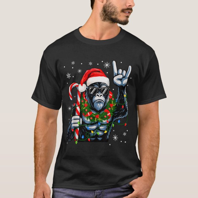 Camiseta Funny Bigfoot Rock On Pajamas Pjs Christmas Xmas M (Frente)