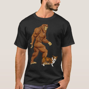 Camiseta Funny Bigfoot Walking Cardigan Welsh Corgi Sasquat