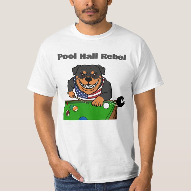 Camiseta Funny Billiards Pool Hall Rebel Rottweiler (Frente)