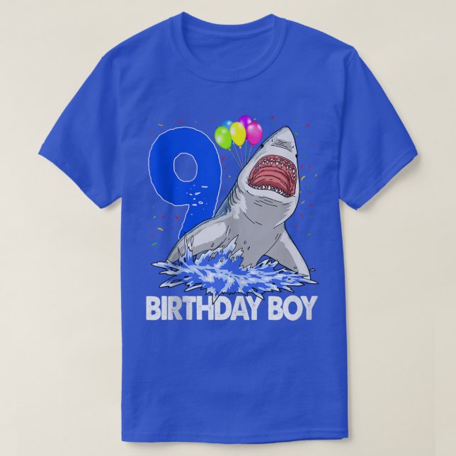 Camiseta Funny Birthday Boy 9 Shark TeeWomen Celebration Gi (Frente do Design)