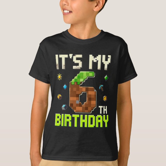 Camiseta Funny Birthday Boy It's My 6th Birthday Gamer Pixe (Frente)