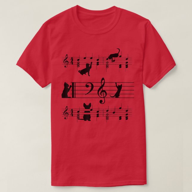 Camiseta Funny Black Cat Climbing Playing Sheet Music Note  (Frente do Design)