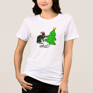 Camiseta Funny Black Cat Gift Pushing Christmas Tree Over