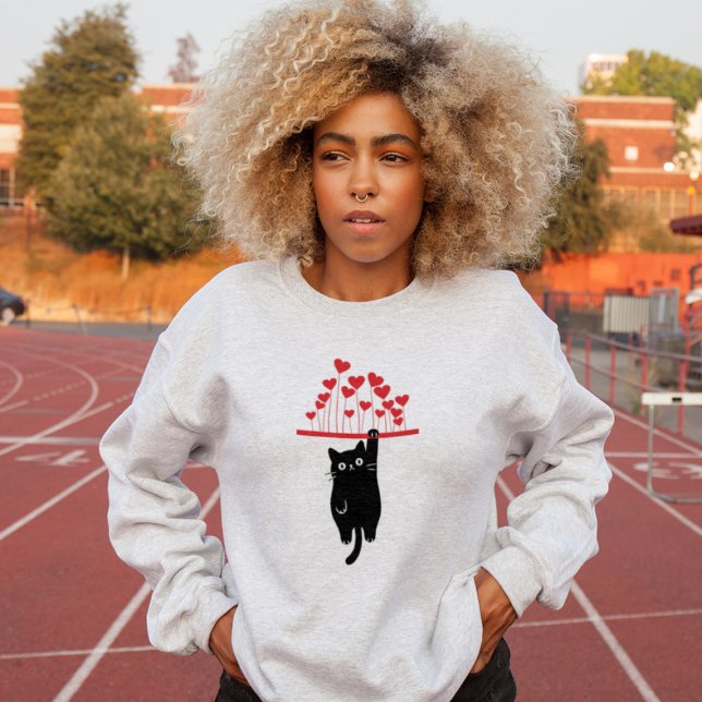 Camiseta Funny Black Cat Hanging Out Valentine's Day (Criador carregado)