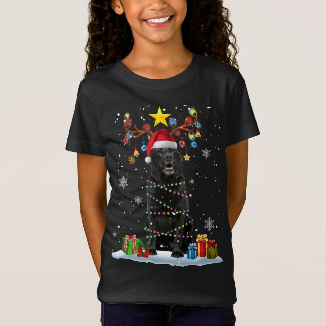 Camiseta Funny Black Lab Cachorro de Natal Reindet de Natal (Frente)