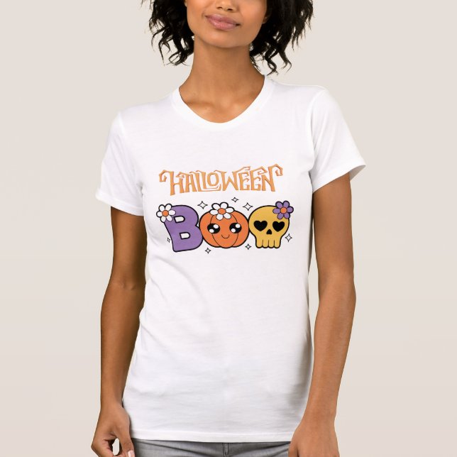 Camiseta Funny Boo Halloween White &orang (Frente)