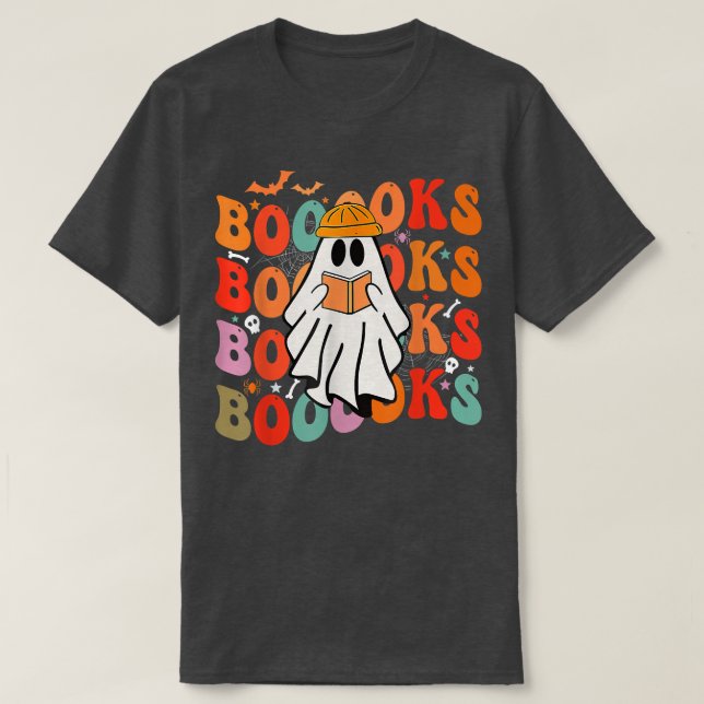Camiseta Funny Booooks Groovy Cute Ghost Book Retro Reading (Frente do Design)
