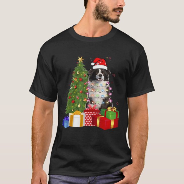 Camiseta Funny Border Collie Christmas Tree Merry Christmas (Frente)