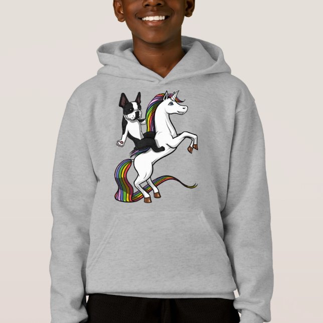 Camiseta Funny Boston Terrier Dog pilotando Unicorn (Frente)
