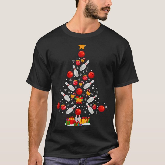 Camiseta Funny Bowling Christmas Tree Lights Xmas For Men W (Frente)
