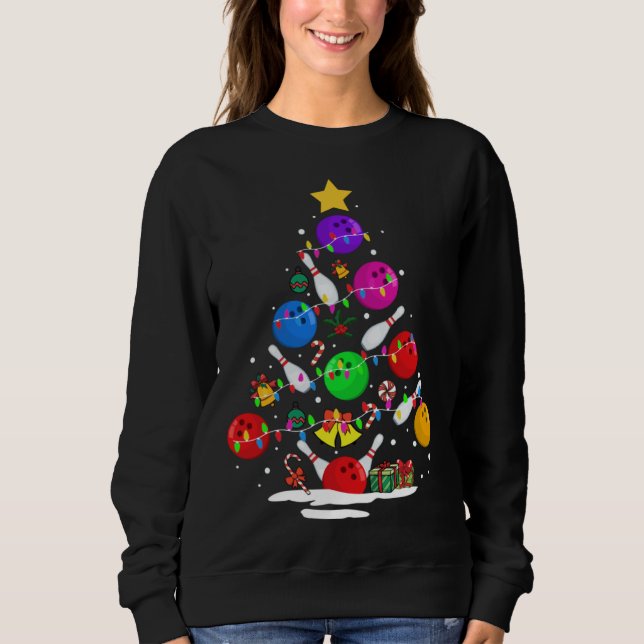 Camiseta Funny Bowling Ugly Christmas Tree Lights Xmas For  (Frente)