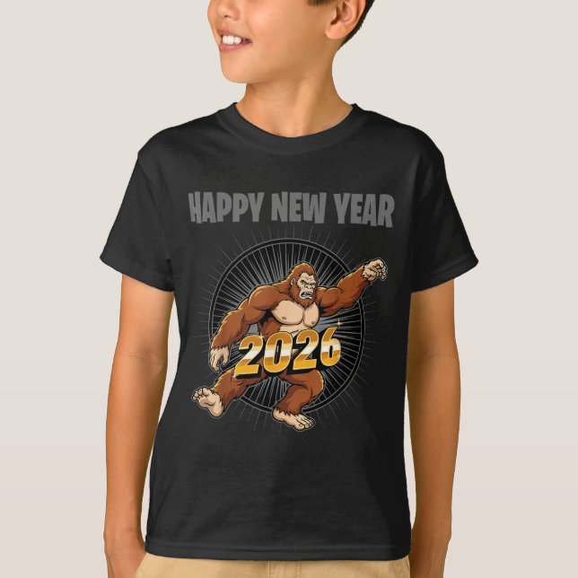 Camiseta Funny Boys Nye Outfit, Mens Bigfoot Happy New Year (Frente)