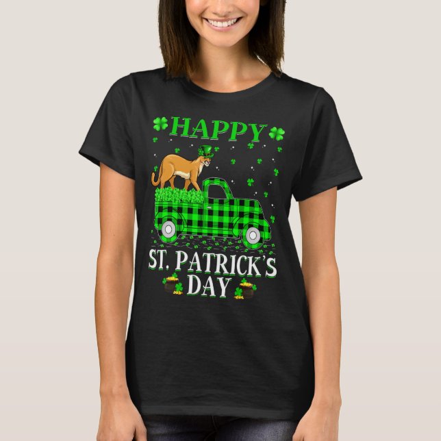 Camiseta Funny Buffalo Plaid Green Truck Cougar St Patrick  (Frente)