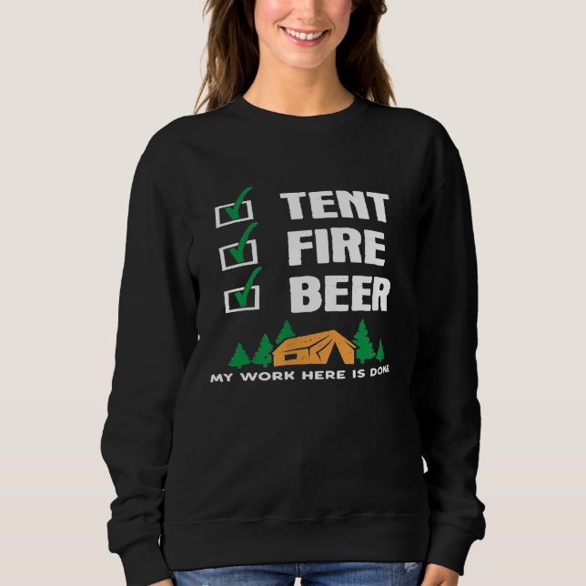 Camiseta Funny Camping Slogan Tent Fire Beer Checlist (Frente)