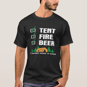 Camiseta Funny Camping Slogan Tent Fire Beer Checlist