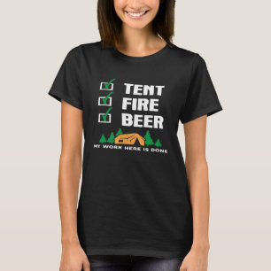 Camiseta Funny Camping Slogan Tent Fire Beer Checlist