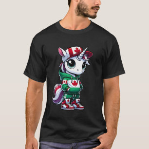 Camiseta Funny Canada Day Cute Unicorn Canadá Flag Kids Gir