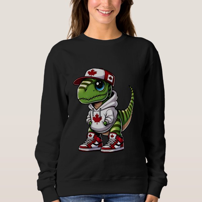 Camiseta Funny Canada Day T-rex Dinossaur Canada Flag Kids  (Frente)