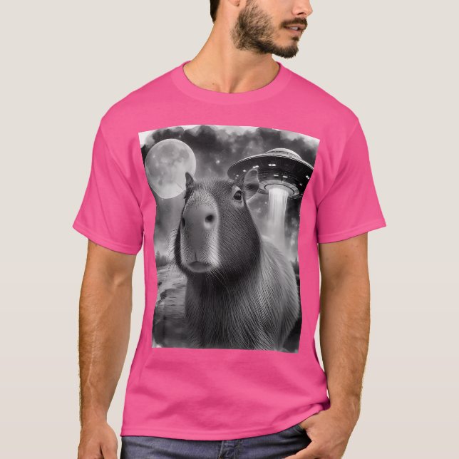 Camiseta Funny Capybara Capybara Selfie Com Ufos Estranho (Frente)