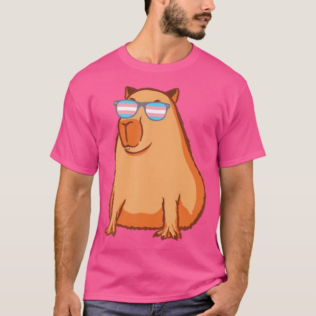 Camiseta Funny Capybara Com Óculos Bandeira Transgênero Cap (Frente)