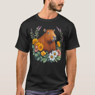 Camiseta Funny Capybara Cute Watercolor Flower Capybara Gra
