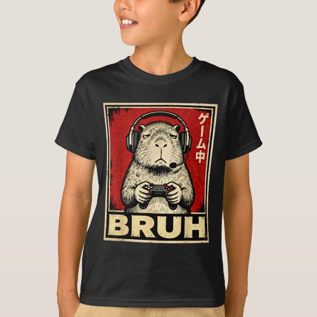 Camiseta Funny Capybara Gamer Bruh Graphic Tee Men Boys Tee (Frente)