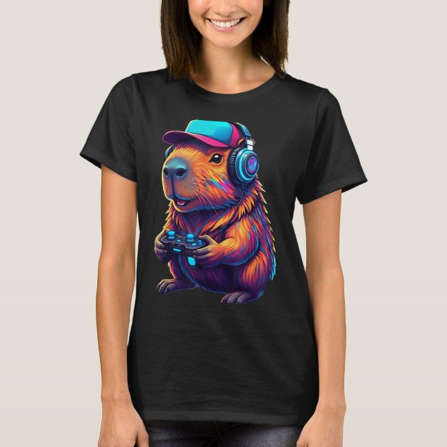 Camiseta Funny Capybara Gamer Gaming Video Games Capybara  (Frente)