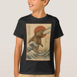 Camiseta Funny Capybara Japonesa Onda Capyzilla Boys Girls