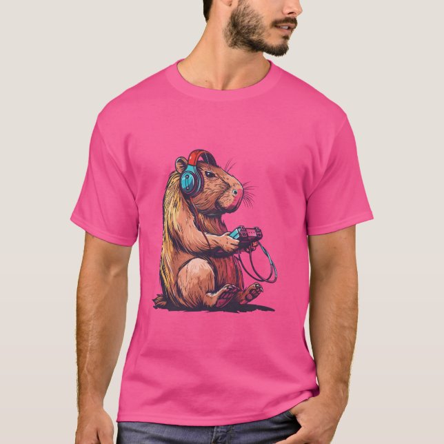 Camiseta Funny Capybara Jogando Videos games, Capybara Gami (Frente)