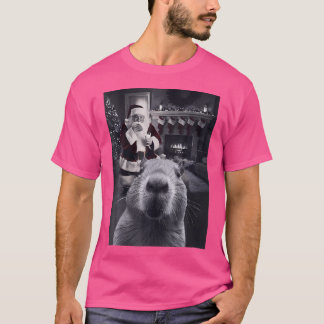 Camiseta Funny Capybara Selfie Com Papais noeis Capy Xmas R