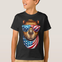 Camiseta Funny Capybara USA Flag - 4 de julho Funny Animal