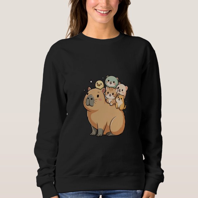 Camiseta Funny Capybara with Tiny Animal Friends Duck Cat H (Frente)