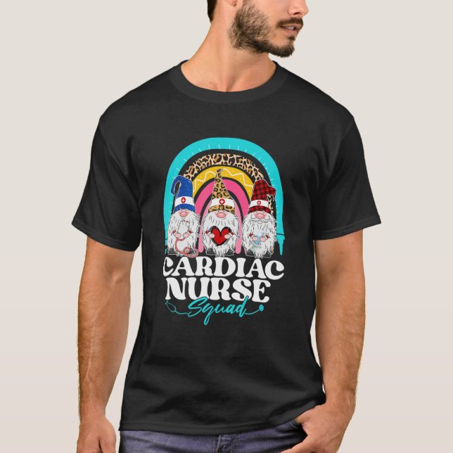 Camiseta Funny Cardiac Nurse Squad Leopard Rainbow Gnomies (Frente)