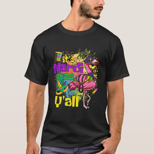 Camiseta Funny Carnival Party Gift Idea Flamingo Mardi Gras (Frente)