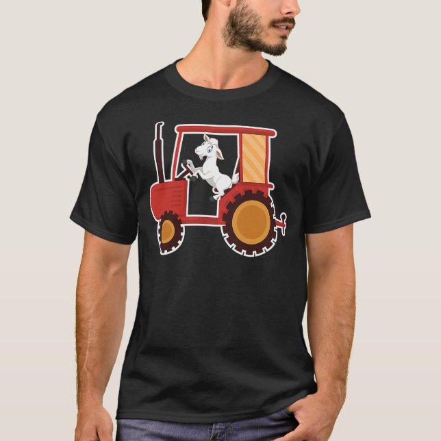 Camiseta Funny Cartoon Goat Driving Tractor Farm Animals Lo (Frente)