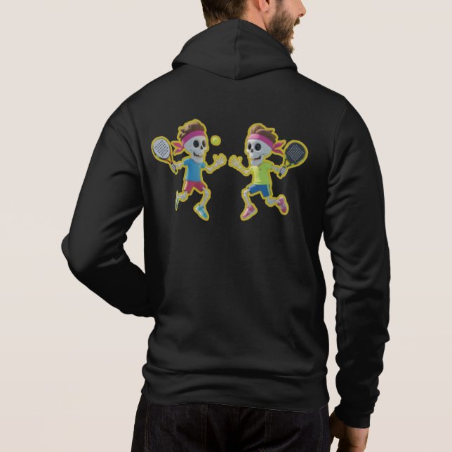 Camiseta Funny Cartoon Skeletons Playing Padel Tennis – 3D  (Verso)