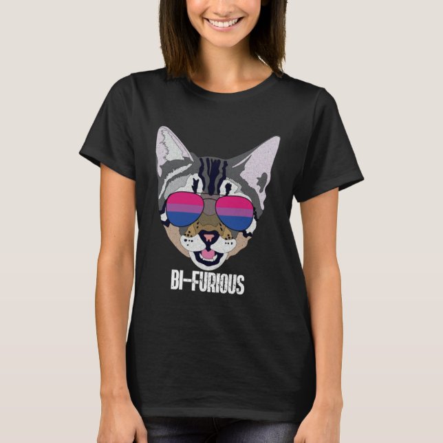 Camiseta Funny Cat Bisexual Bifurious Bi Pride (Frente)