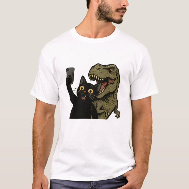 Camiseta Funny Cat Dinosaur Selfie, Cool Dinosaur Lover (Frente)